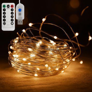 Гірлянда нитка Роса від USB, 20м, 200LED + пульт, Теплий білий / Світлодіодна гірлянда новорічна / LED гірлянда 234590305 фото