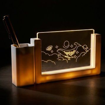 Настільна акрилова лампа органайзер для ручок кит 2D, USB, Білий / Декоративний світильник з підставкою для ручок теплий нічник 234590636 фото