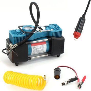 Автомобильный компрессор двухпоршневой 12V, 360Вт, 72л/мин + кейс, Желтый / Воздушный компрессор для авто 234577262 фото