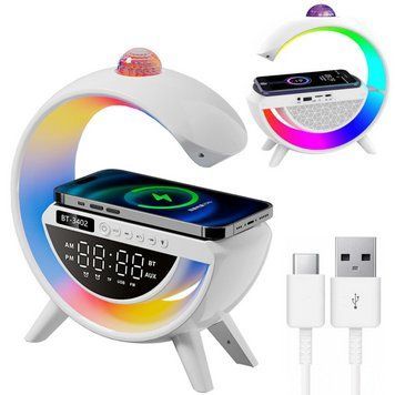 Настольная RGB лампа с колонкой, дискошаром и беспроводной зарядкой, BT 3402 / Умная лампа ночник /Смарт лампа 234570680 фото