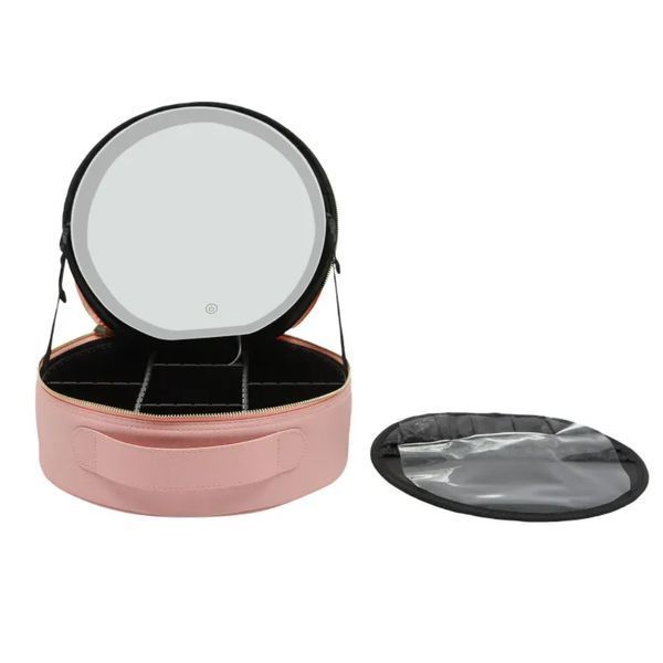 Косметичка-органайзер з LED дзеркалом, 29х28х11 см, Рожевий / Дорожня косметичка / Косметичка жіноча 234591298 фото