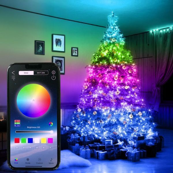 Розумна гірлянда 10м, USB, Bluetooth Xmas Lights 100LED RGB / Світлодіодна гірлянда з керуванням з телефону 234565243 фото