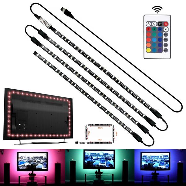 Светодиодная RGB лента 5 м, с пультом, с USB, TV LED Strip CB-5050 / Умная лента для фоновой подсветки телевизора 234568418 фото