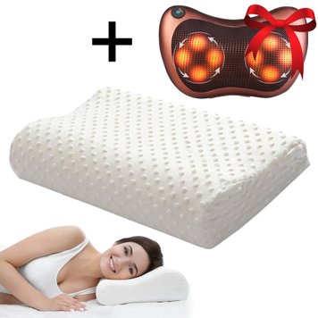 Ортопедична подушка (50х28х7см) GH1188 + Подарунок Масажна подушка Massage Pillow 8028/ Анатомічна подушка для комфортного сну з ефектом пам'яті 234571156(цей артикул вірний) фото