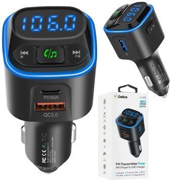 FM модулятор з зарядкою, BT 5.3, 36W PD/QC, Gelius Tune GP-FMT051 / FM трансмітер / ФМ-модулятор 345612470 фото