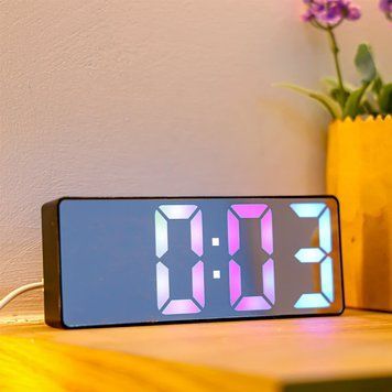 Дзеркальний годинник з будильником 16х6х2,5 см, від USB / Електронний годинник / Цифровий настільний годинник 234592307 фото