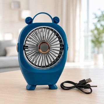 Акумуляторний вентилятор з USB, 5 Вт, Mini Fan W-1622, Синій / Портативний вентилятор на стіл / Настільний вентилятор 234594316 фото