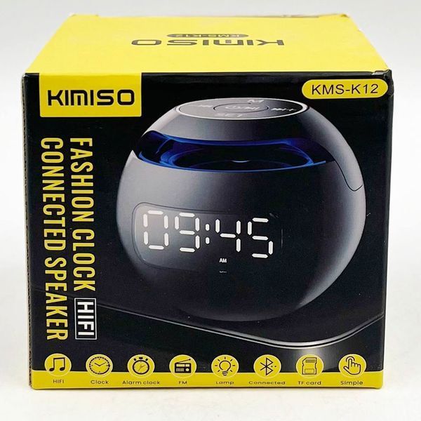 Портативная Bluetooth колонка с часами Kimiso KMS-K12, Черный / Минидинамик блютуз / Колонка блютуз часами 234571536 фото