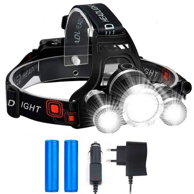Ліхтар налобний акумуляторний RJ 3000, зарядка від мережі та прикурювача / Світлодіодний ліхтар на голову 123456819 фото
