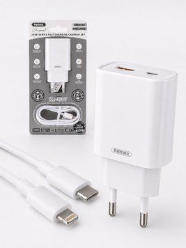 Блок для зарядки з кабелем 1м, 18 Вт, Type-C-Lightning, USB, RP-U37, Білий / Швидка зарядка для телефона / Зарядний пристрій 234596150 фото