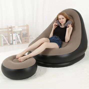 Надувний диван з пуфом Air Sofa - 99х130х76см Intex, Коричневий / Надувне велюрове крісло-диван з пуфиком 234565109 фото