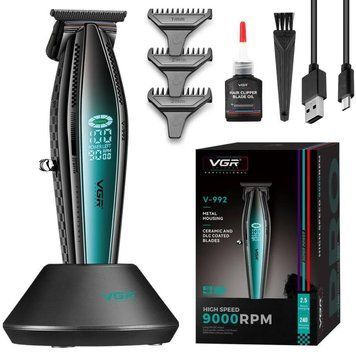 Аккумуляторный триммер для стрижки + 3 насадки, от USB, VGR V-992, Зеленый / Машинка для стрижки / Триммер для бороды 234577675 фото