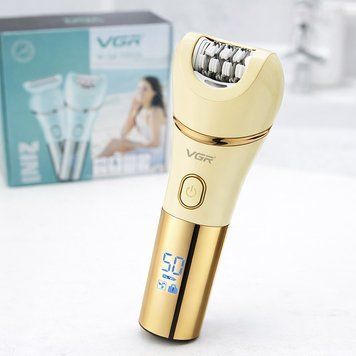 Аккумуляторный эпилятор с LED-экраном 600 мАч + 2 насадки, USB, V-753, Золотистый / Электроэпилятор / Электробритва женская 234584612 фото