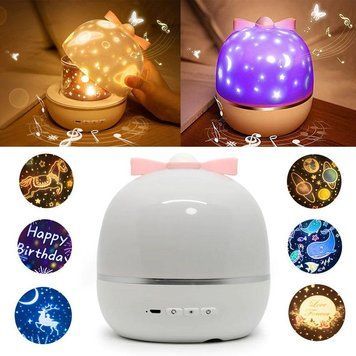 Ночник проектор звездного неба USB Бантик, 1200mAh, 6 сменных слайдов MA-11 / Детский настольный ночник-лампа 234564475 фото