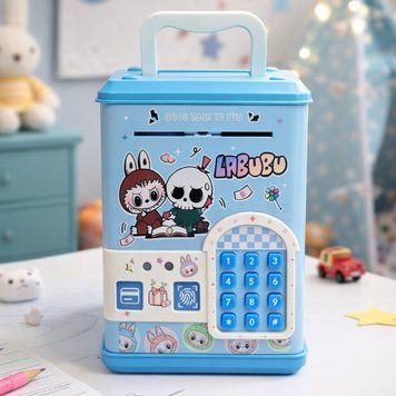 Електронна скарбничка-сейф з кодовим замком Лабубу, від батарейок, 17.5х13х11.2 см / Дитяча скарбничка / Дитячий сейф для грошей 234583884 фото