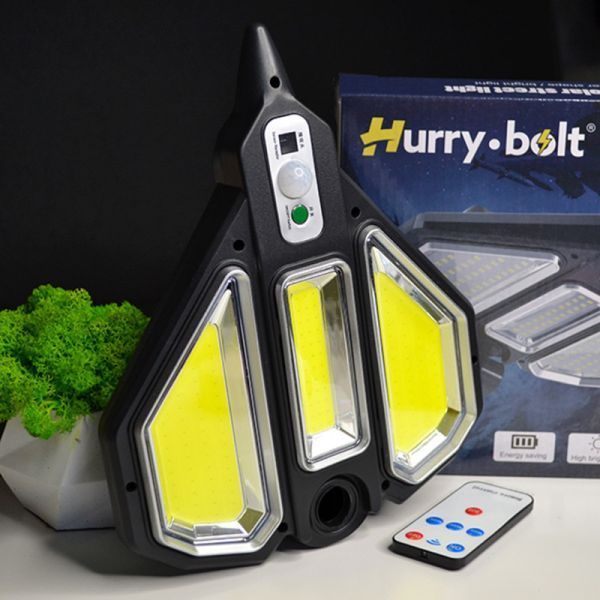 Вуличний світильник на сонячній батареї + пульт, 3 режими Hurry bolt Чорний / Ліхтар з датчиком руху/ Прожектор світлодіодний 234593163 фото