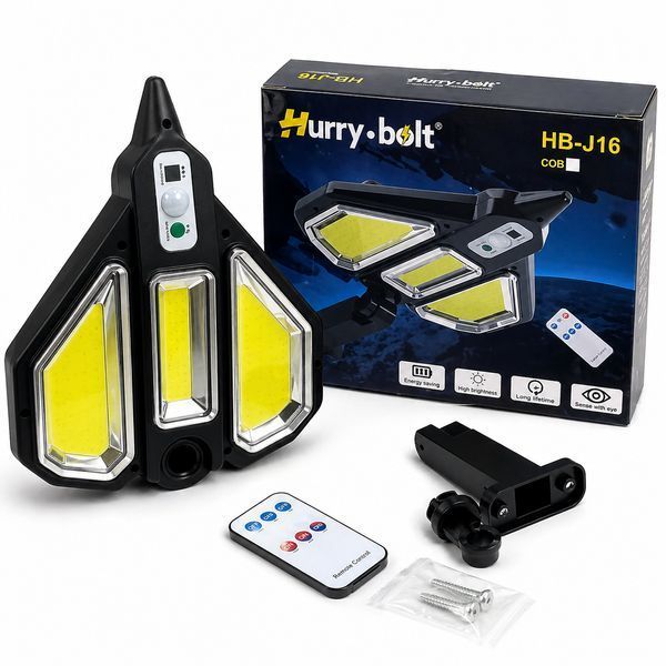 Вуличний світильник на сонячній батареї + пульт, 3 режими Hurry bolt Чорний / Ліхтар з датчиком руху/ Прожектор світлодіодний 234593163 фото