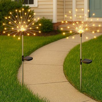 2шт Садовий ліхтар на сонячній батареї 90LED, 95см, "Феєрверк", Теплий білий / Вуличний світильник садовий 234578708 фото