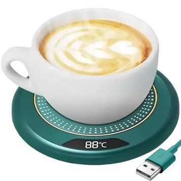 Подставка для чашки с подогревом и дисплеем от USB, Heating Cup, Зеленая / Подставка для подогрева напитков 234574632 фото