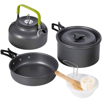 Алюмінієвий кемпінговий набір посуду 3в1, Cooking Set DS-308 / Туристичний посуд (чайник, кастрюля, сковорода) 234565353 фото