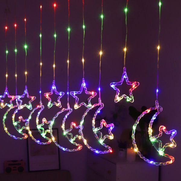 Гирлянда Штора от USB, 3х1м, 10 фигур, RGB, Звезды и Луна / Новогодняя гирлянда бахрома / Гирлянда на окно 234575728 фото