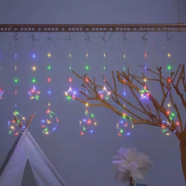 Гирлянда Штора от USB, 3х1м, 10 фигур, RGB, Звезды и Луна / Новогодняя гирлянда бахрома / Гирлянда на окно 234575728 фото