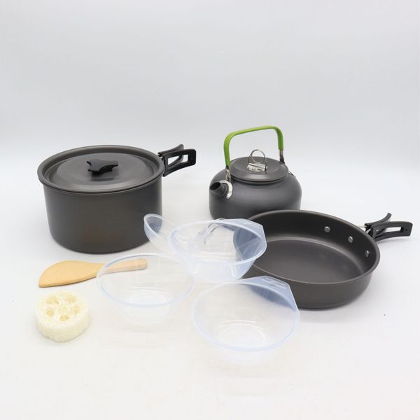 Алюминиевый кемпинговый набор посуды 3в1, Cooking Set DS-308 / Туристическая посуда (чайник, кастрюля, сковорода) 234565353 фото