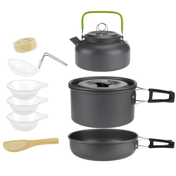 Алюминиевый кемпинговый набор посуды 3в1, Cooking Set DS-308 / Туристическая посуда (чайник, кастрюля, сковорода) 234565353 фото