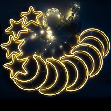 Гирлянда штора от сети 3м Луна и Звезды 9шт Copper curtain ball lamp Xmas 9WW-1, Теплый белый / Гирлянда на окно 23456850101 фото
