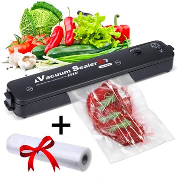 Вакуумний пакувальник їжі Vacuum Sealer + Подарунок Вакуумні пакети 5 м х 20 см / Побутовий вакууматор для продуктів 234562465(цей артикул вірний) фото