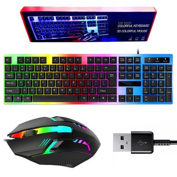 Ігровий набір клавіатура та мишка з RGB підсвіткою, від USB, KEYBOARD KM-5003 / Дротова клавіатура для геймерів 234571523 фото