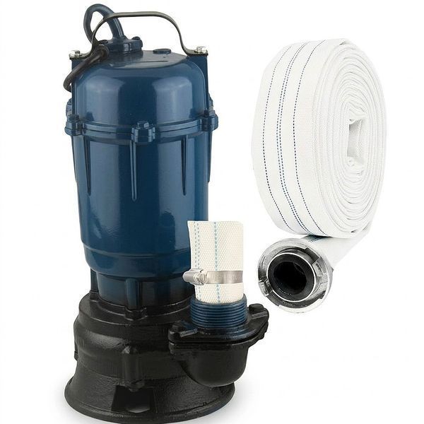 Фекальный насос 3950Вт, 28м, пожарный рукав 20м, 2", CP-5512, Синий / Погружной фекальный насос с рукавом 20м для подвала 234594550 фото