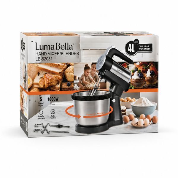 Миксер с чашей, 1000 Вт, LumaBella LB-52031 / Миксер ручной / Кухонный миксер / Электрический миксер для кухни 234604573 фото Миксер с чашей, 1000 Вт, LumaBella LB-52031 / Миксер ручной / Кухонный миксер / Электрический миксер для кухни 234604573 фото