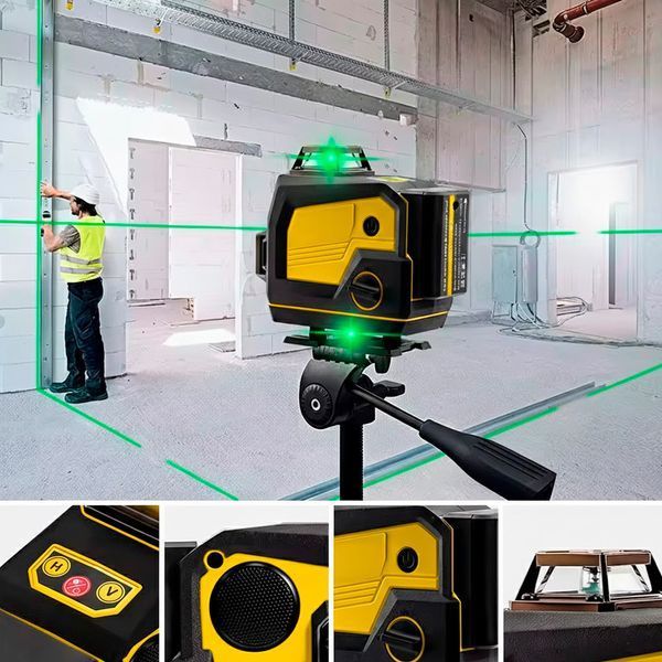 Лазерний рівень акумуляторний з штативом, 16 ліній, Зелений промінь, Жовтий / Будівельний рівень / Нівелір 234592190 фото Лазерний рівень акумуляторний з штативом, 16 ліній, Зелений промінь, Жовтий / Будівельний рівень / Нівелір 234592190 фото