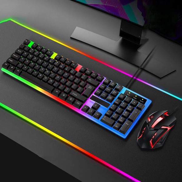 Ігровий набір клавіатура та мишка з RGB підсвіткою, від USB, KEYBOARD KM-5003 / Дротова клавіатура для геймерів 234571523 фото