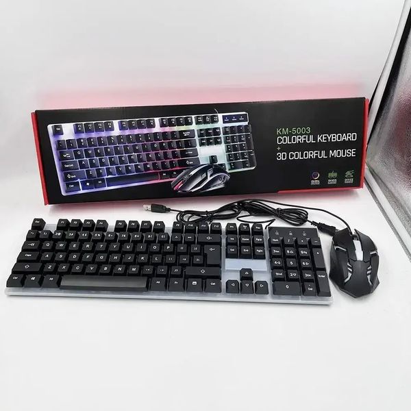 Ігровий набір клавіатура та мишка з RGB підсвіткою, від USB, KEYBOARD KM-5003 / Дротова клавіатура для геймерів 234571523 фото