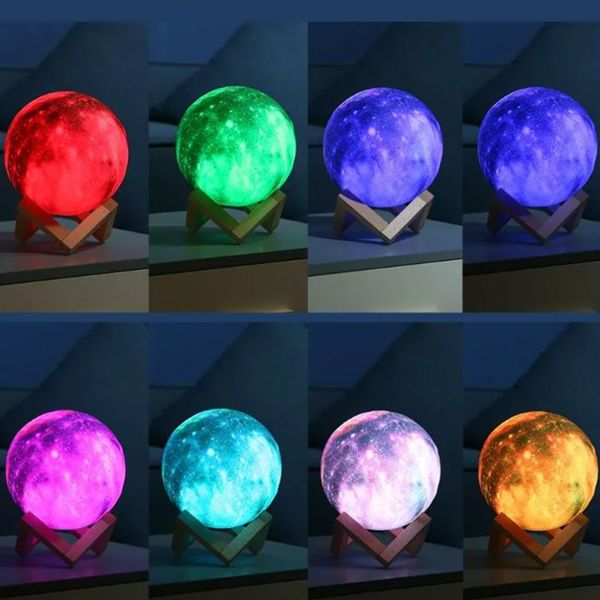 Настільний RGB світильник-нічник з USB, 3D Moon Night Light / Сенсорна лампа-нічник на акумуляторі 123457786 фото