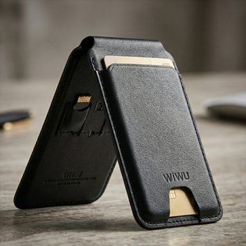 Магнитный кожаный держатель для карточек с подставкой, MW-005, Черный / Кошелек-холдер для карточек / Визитница 234590611 фото
