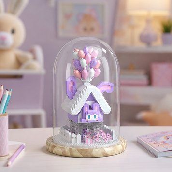 Детский конструктор, 1418 деталей, 15,5х15,5х22 см, Летающий домик маленького кролика, Фиолетовый / Конструктор под куполом 234595293 фото