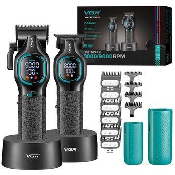 Комплект для стрижки 2в1 + 10 насадок, USB, VGR V-886 S2 / Аккумуляторная машинка для стрижки волос / Мужской триммер 234583304 фото