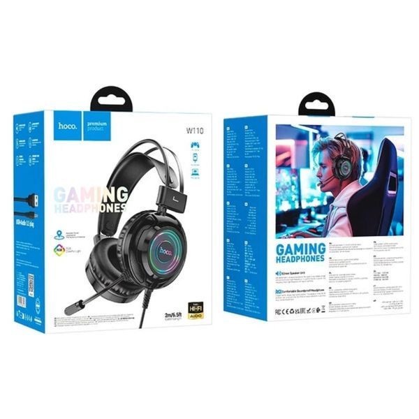 Беспроводные наушники Bluetooth, 400 мАч, 40мм, HOCO W110, Черные / Наушники с RGB-подсветкой / Геймерская беспроводная гарнитура 234595398 фото