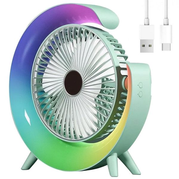 Настільний вентилятор з RGB підсвічуванням та обертанням на 180°, USB / Акумуляторний міні вентилятор  234571910 фото