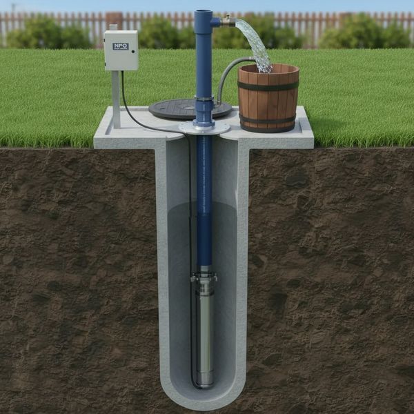 Скважинный насос погружной NPO 1500Вт, муфта, пульт управления, кабель 10м, KGB 100 QJD6-60/15-1,5D / Глубинный насос 345600474 фото