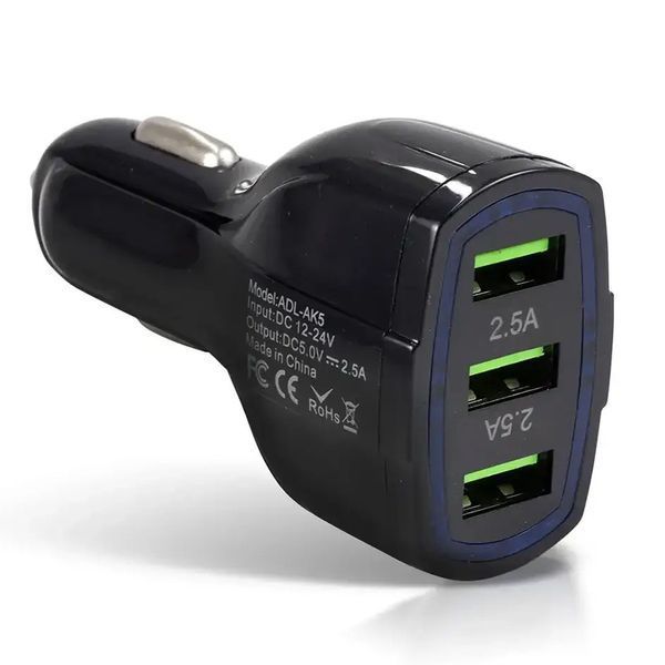 Автомобильное зарядное устройство 10,5Вт, 2,5A, 3хUSB, ADL-AK5, Черный / Зарядка в прикуриватель / Зарядка для телефона в машину 234592108 фото