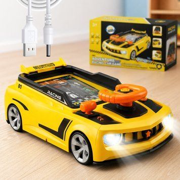 Дитячий автотренажер з кермом, USB + від батарейок, 38х23х13 см, 6606E, Жовтий / Гоночний симулятор / Інтерактивна машинка 234589886 фото