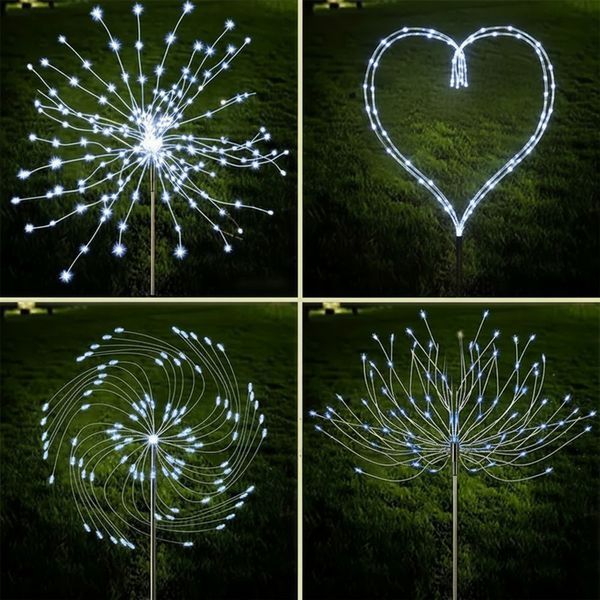 2 шт Садовий світильник Феєрверк на сонячній батареї 90LED, 95см, Біле світло / Вуличний ліхтар для саду 23456849202 фото