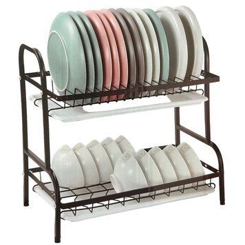Настольная сушилка для посуды с поддонами 40х39х24,5см, 2-яруса, Kitchen rack / Двухуровневая сушка для посуды 234575547 фото