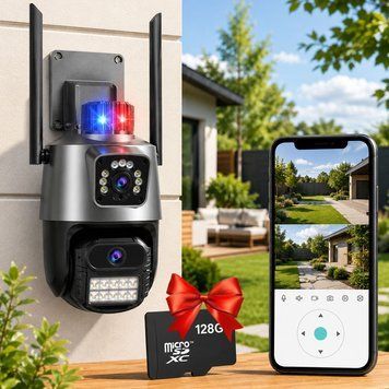 Вулична WIFI камера Dual Lens + Карта пам'яті microSD 128GB / Поворотна вай фай камера відеоспостереження 234568441((артикул вірний)) фото