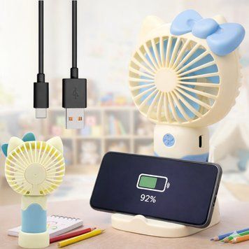 Портативный вентилятор с аккумулятором и подставкой, от USB, Голубой / Аккумуляторный вентилятор / Мини вентилятор 234588143 фото