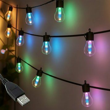 Гірлянда Лампочки від USB, 10 м, 20LED, BL-20, Різнокольорова / Світлодіодна гірлянда / Новорічна вулична гірлянда 234587406 фото
